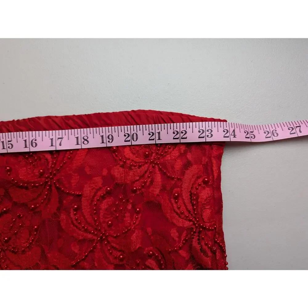 Vtg Joseph Le Bon Beaded Skirt Red Floral Lace Flapper Saloon Womens XL READ